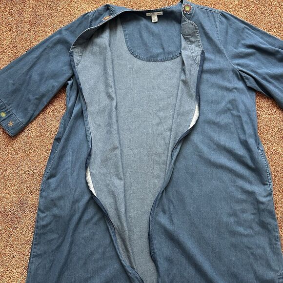 Go Softly Women’s Dress 2X Floral Cottage Denim Blue Patio House Zip Up - Picture 9 of 9